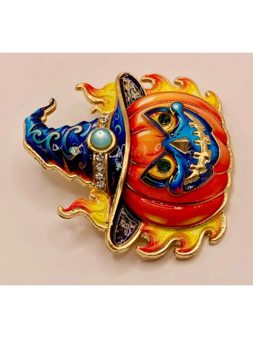Halloween Jack-O-Lantern Witch Hat Enamel Brooch Pin -57B